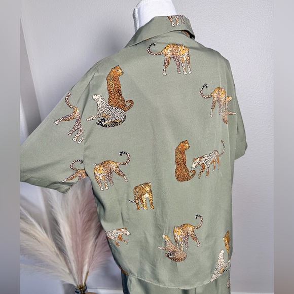 Green Animal Print Button Up and Short Set - Picture 8 of 12